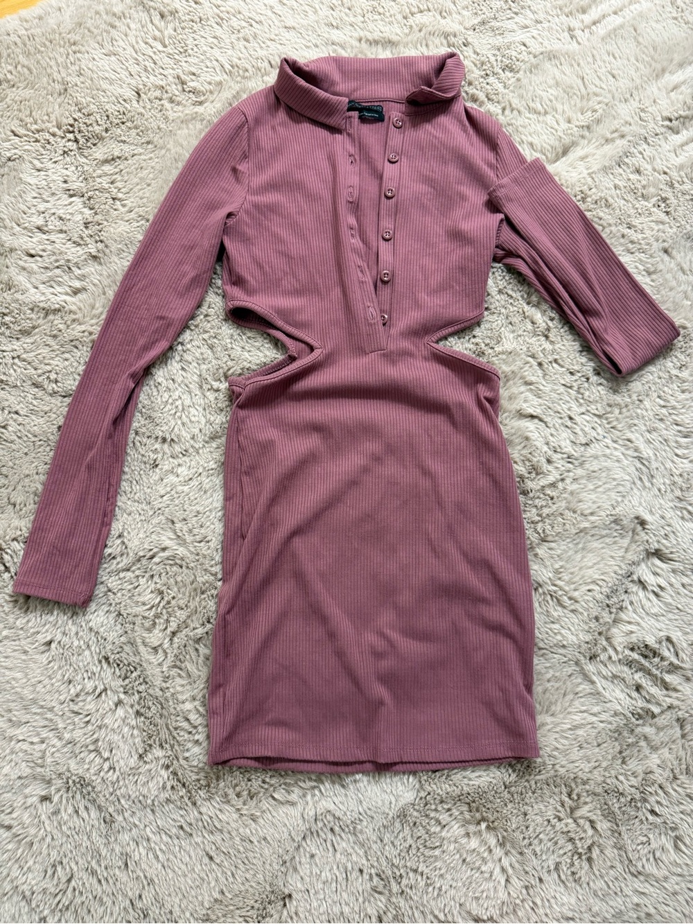 Urban Outfitters Ribbed Long-Sleeve Cutout Dress in Dusty Rose